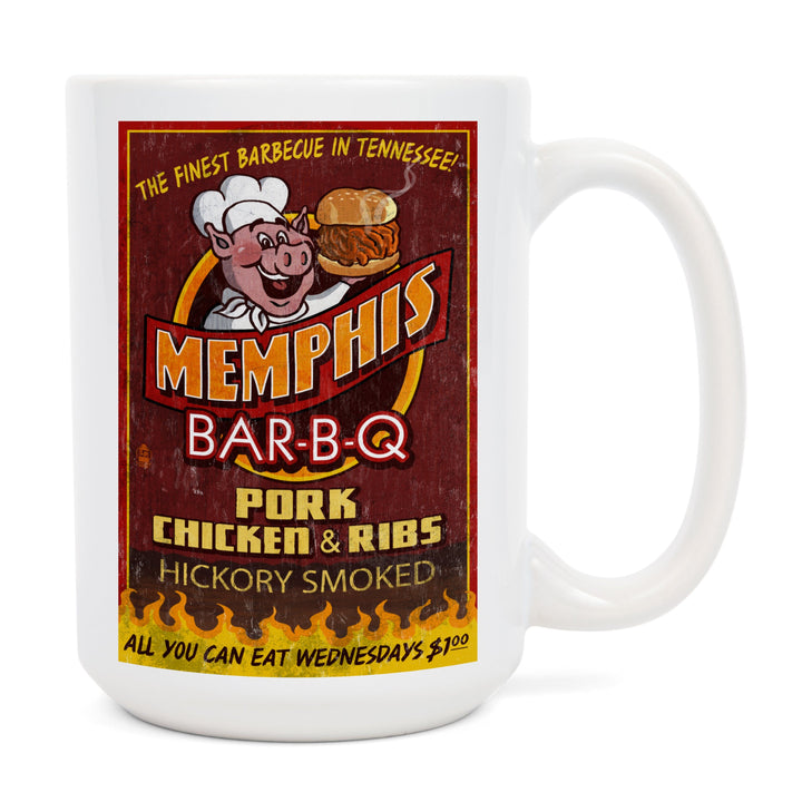 Memphis, Tennesseee, BBQ Pig Vintage Sign, Lantern Press Artwork, Ceramic Mug Mugs Lantern Press 