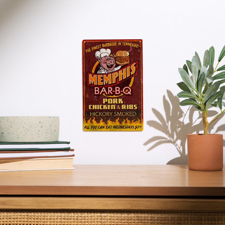 Memphis, Tennesseee, BBQ Pig Vintage Sign, Lantern Press Artwork, Wood Signs and Postcards Wood Lantern Press 