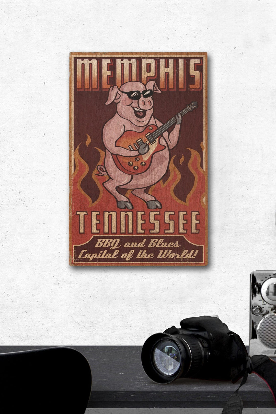 Memphis, Tennesseee, Guitar Pig, Lantern Press Artwork, Wood Signs and Postcards Wood Lantern Press 12 x 18 Wood Gallery Print 