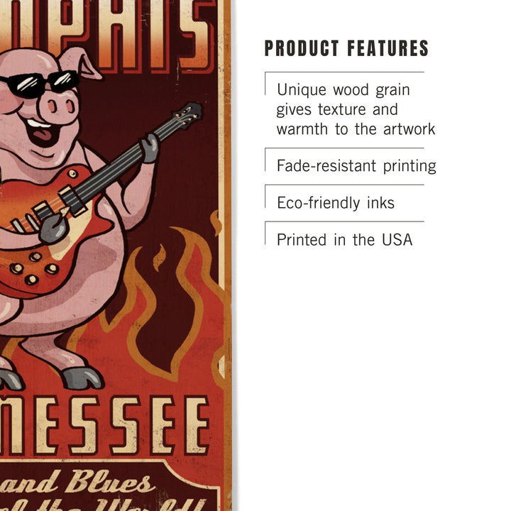 Memphis, Tennesseee, Guitar Pig, Lantern Press Artwork, Wood Signs and Postcards Wood Lantern Press 
