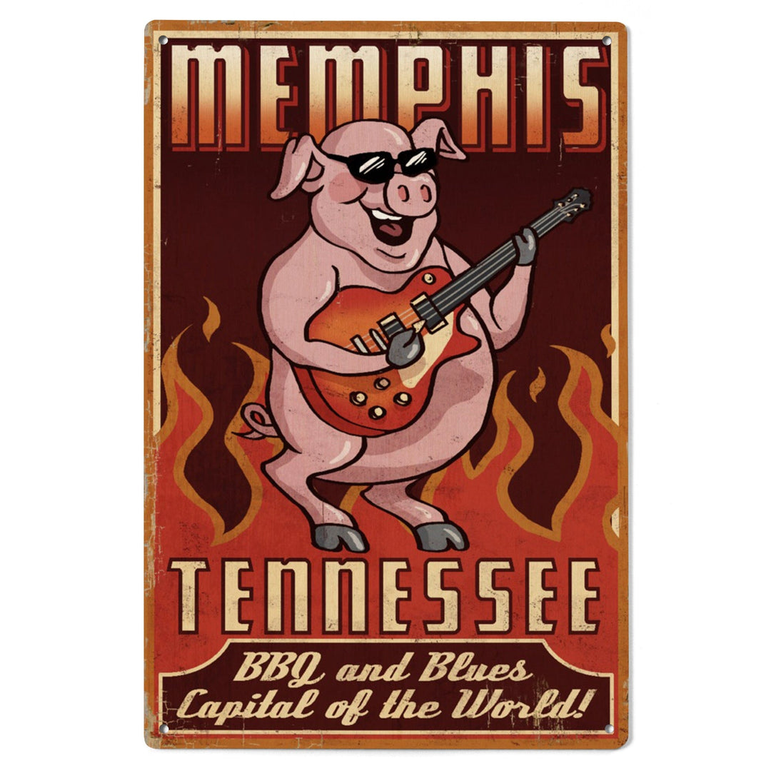 Memphis, Tennesseee, Guitar Pig, Lantern Press Artwork, Wood Signs and Postcards Wood Lantern Press 