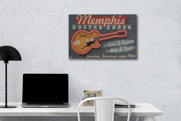 Memphis, Tennesseee, Guitar Shack Vintage Sign, Lantern Press Artwork, Wood Signs and Postcards Wood Lantern Press 12 x 18 Wood Gallery Print 