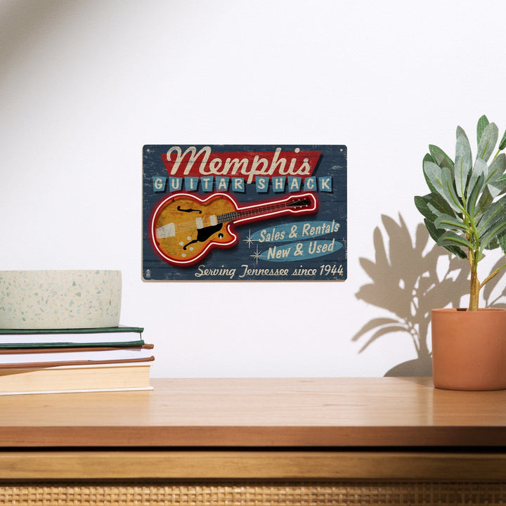 Memphis, Tennesseee, Guitar Shack Vintage Sign, Lantern Press Artwork, Wood Signs and Postcards Wood Lantern Press 