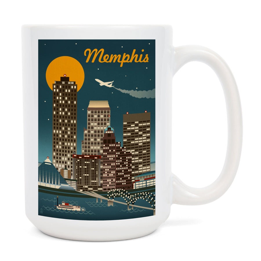 Memphis, Tennesseee, Retro Skyline, Lantern Press Artwork, Ceramic Mug Mugs Lantern Press 