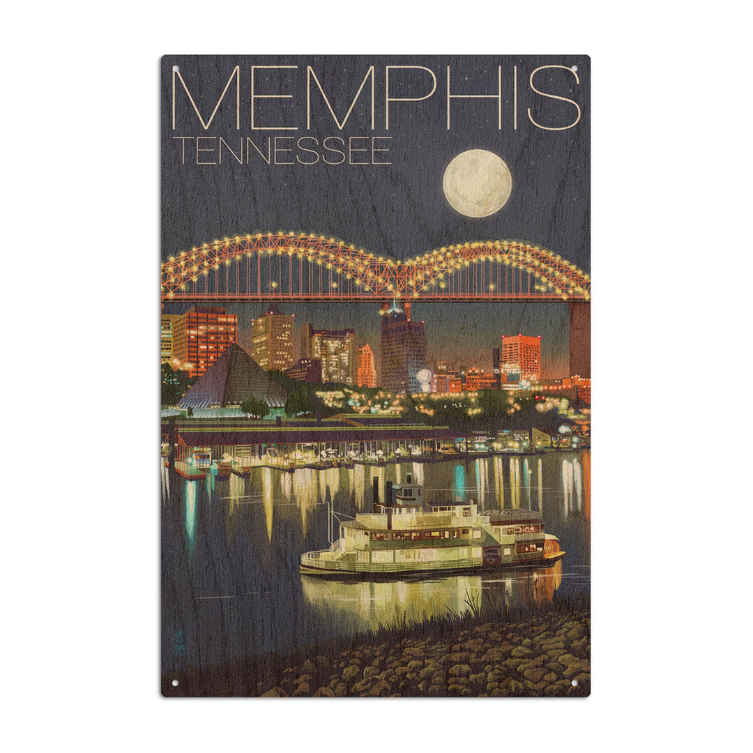 Memphis, Tennesseee, Skyline at Night, Lantern Press Artwork, Wood Signs and Postcards - Lantern Press