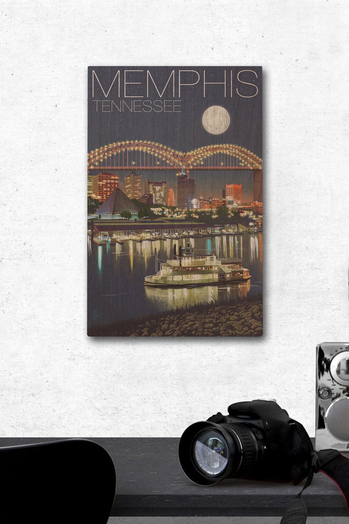 Memphis, Tennesseee, Skyline at Night, Lantern Press Artwork, Wood Signs and Postcards - Lantern Press