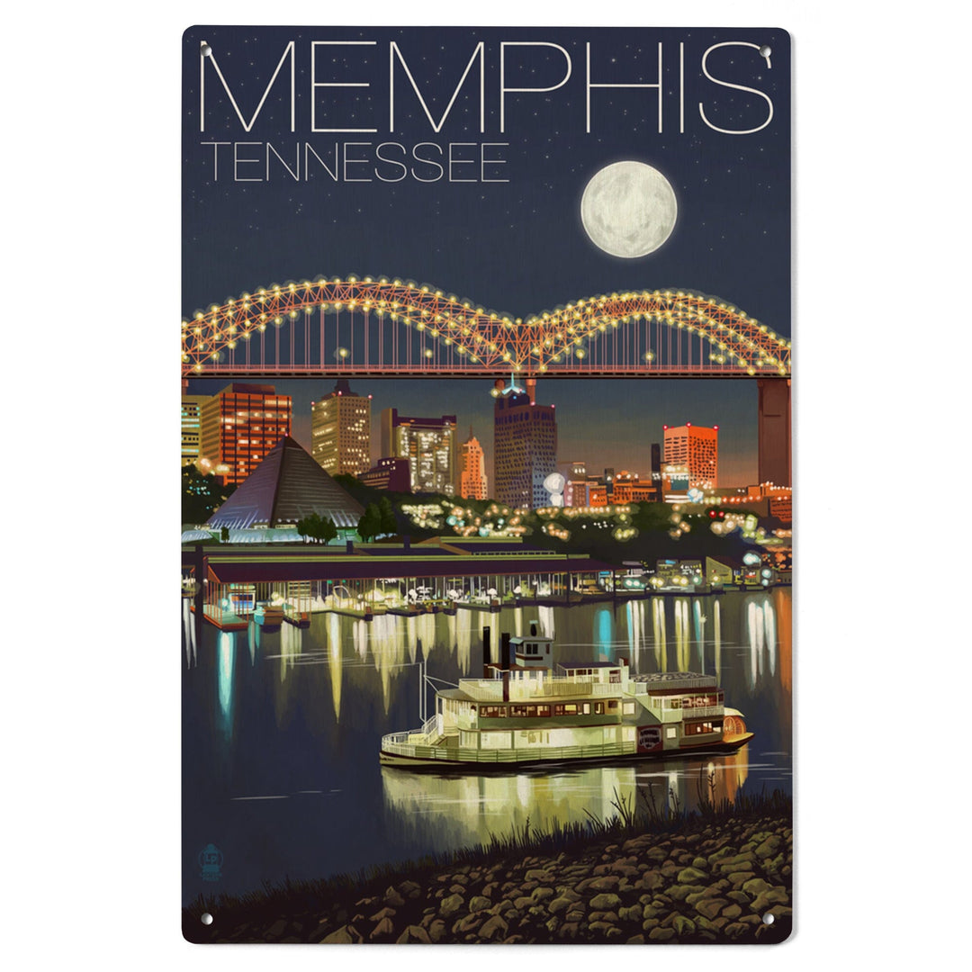 Memphis, Tennesseee, Skyline at Night, Lantern Press Artwork, Wood Signs and Postcards - Lantern Press