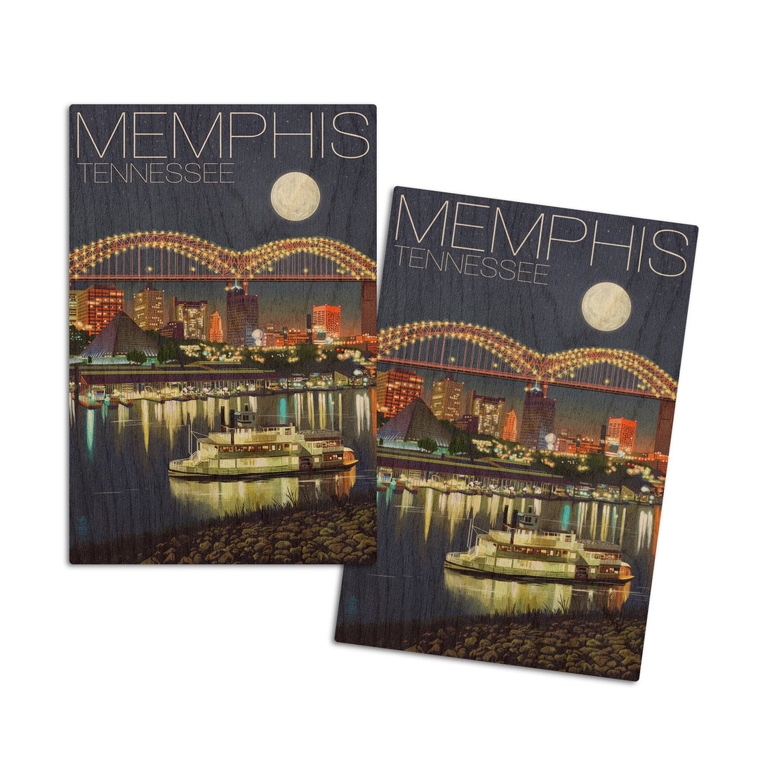 Memphis, Tennesseee, Skyline at Night, Lantern Press Artwork, Wood Signs and Postcards - Lantern Press