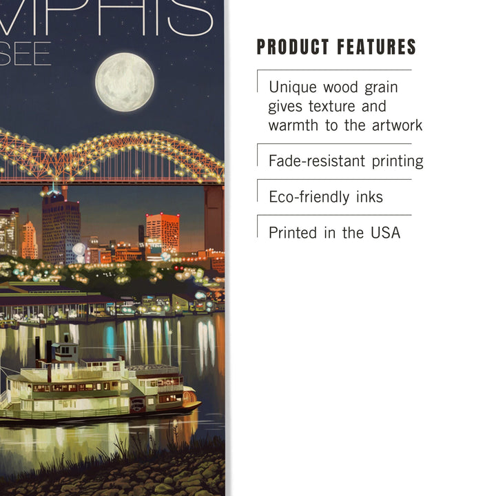 Memphis, Tennesseee, Skyline at Night, Lantern Press Artwork, Wood Signs and Postcards - Lantern Press