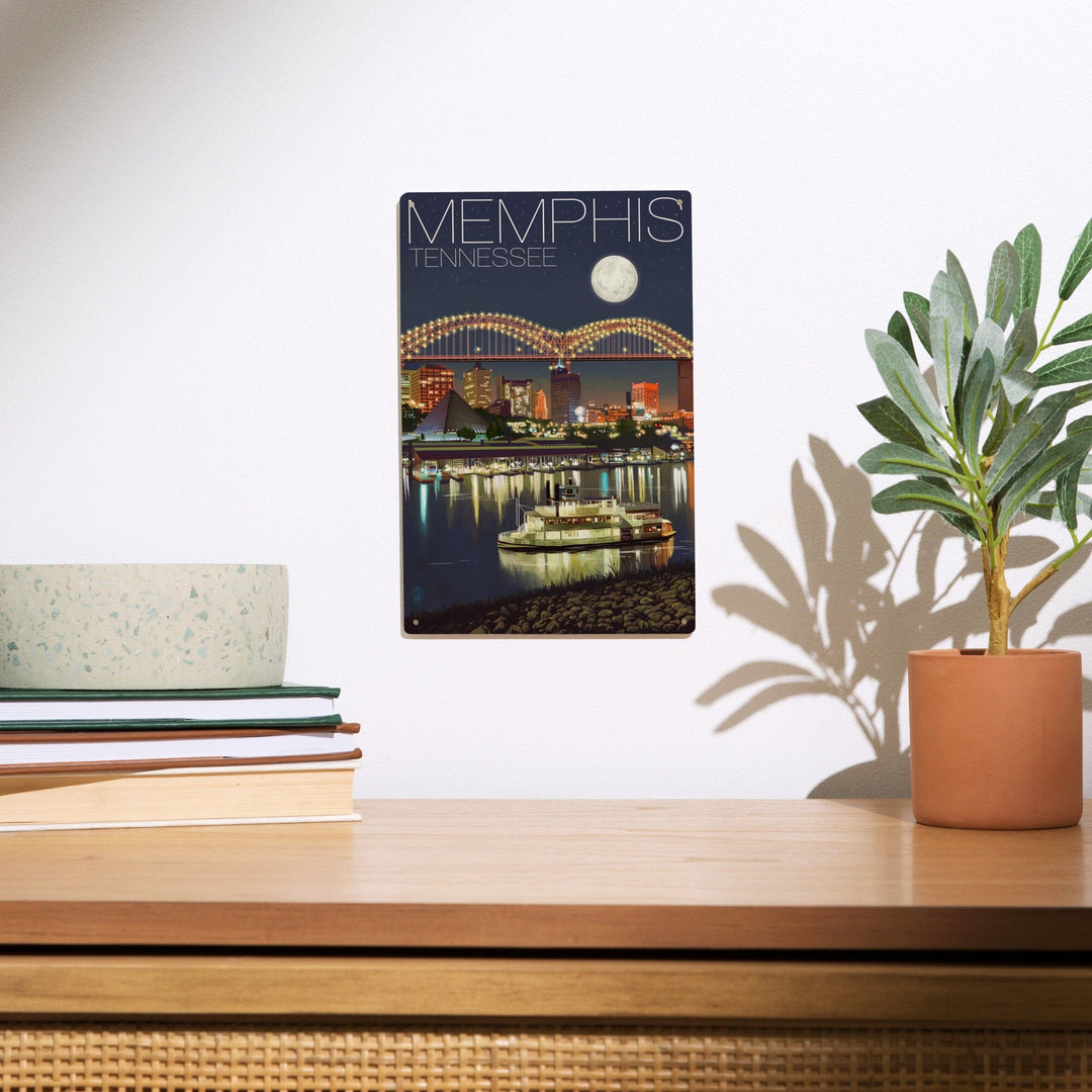 Memphis, Tennesseee, Skyline at Night, Lantern Press Artwork, Wood Signs and Postcards - Lantern Press