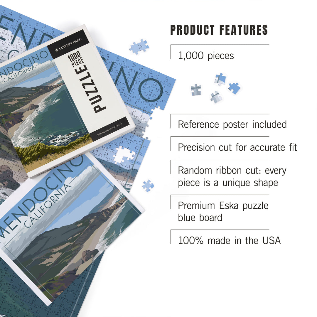 Mendocino, California, Coast Scene, Jigsaw Puzzle Puzzle Lantern Press 
