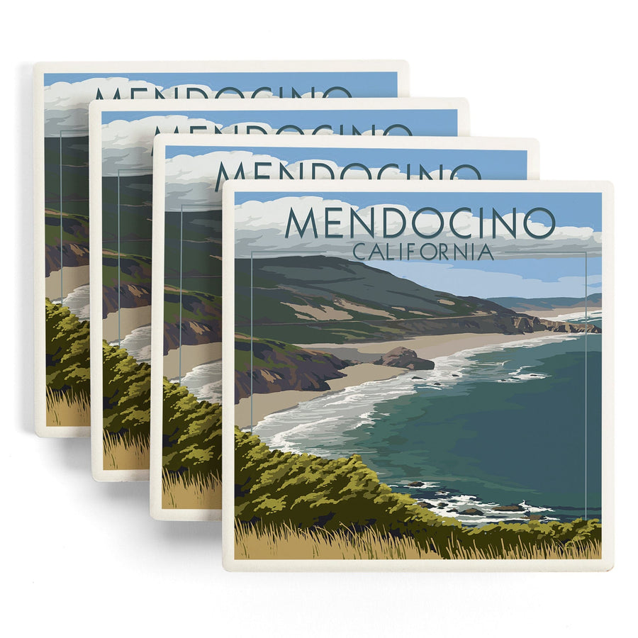 Mendocino, California, Coast Scene, Lantern Press Artwork, Coaster Set - Lantern Press