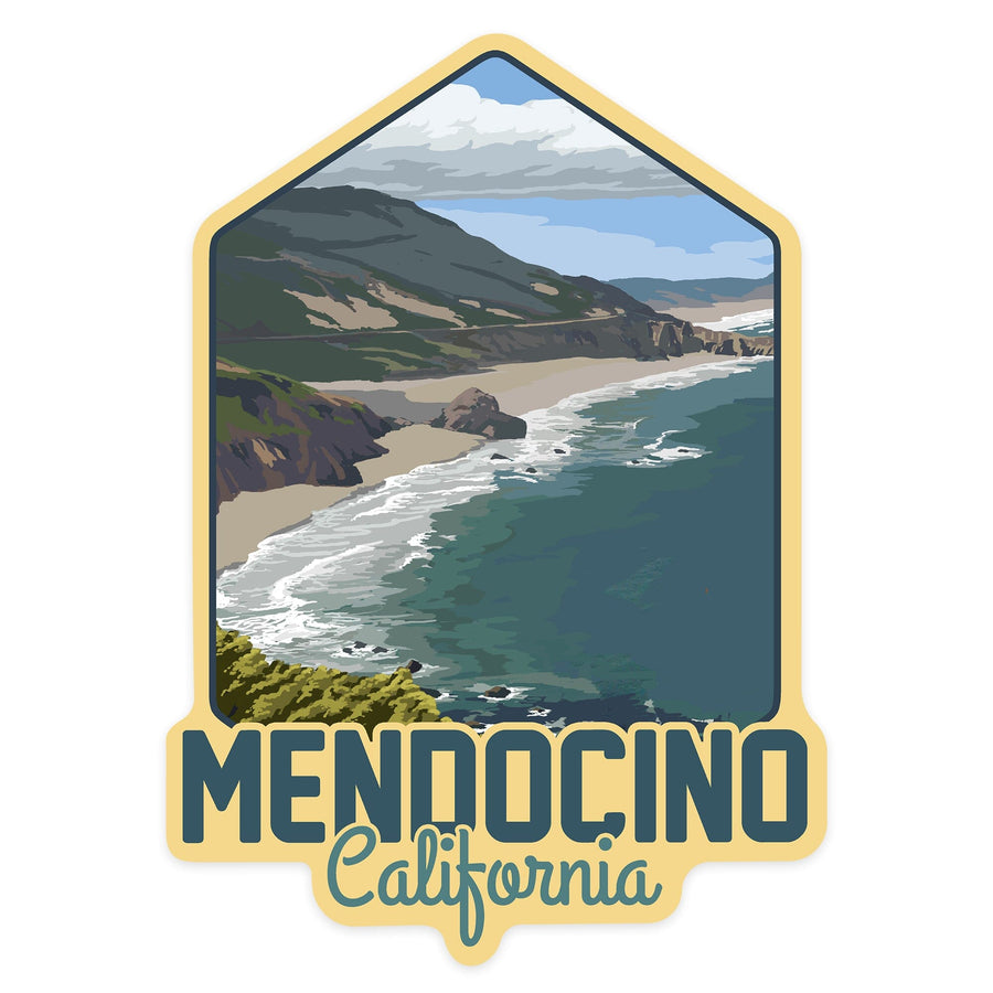 Mendocino, California, Coastal Scene, Contour, Lantern Press Artwork, Vinyl Sticker Sticker Lantern Press 