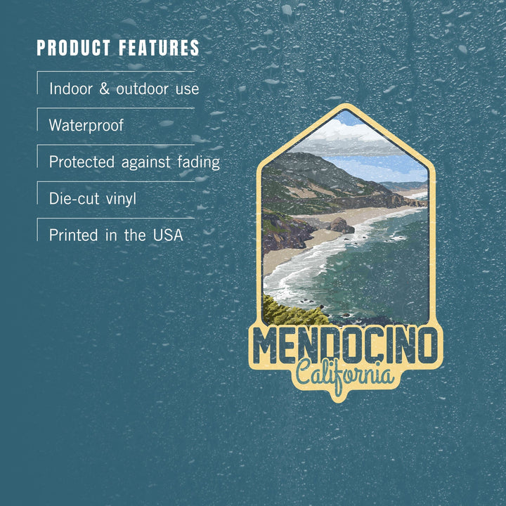 Mendocino, California, Coastal Scene, Contour, Lantern Press Artwork, Vinyl Sticker Sticker Lantern Press 
