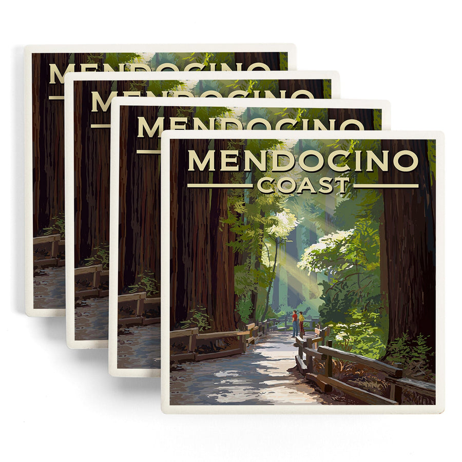 Mendocino, California, Mendocino Coast, Lantern Press Artwork, Coaster Set - Lantern Press