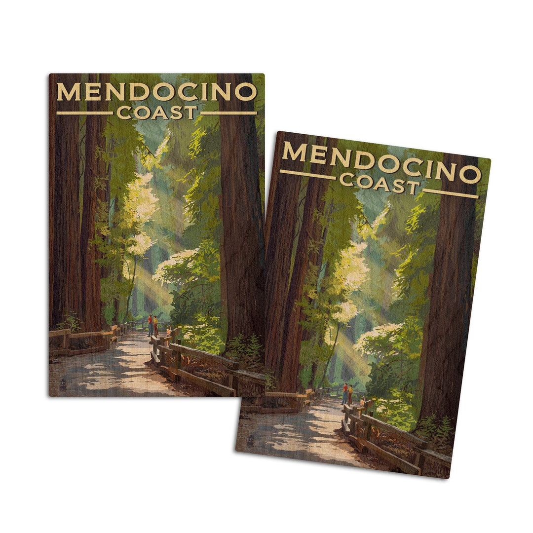 Mendocino, California, Mendocino Coast, Lantern Press Artwork, Wood Signs and Postcards Wood Lantern Press 4x6 Wood Postcard Set 