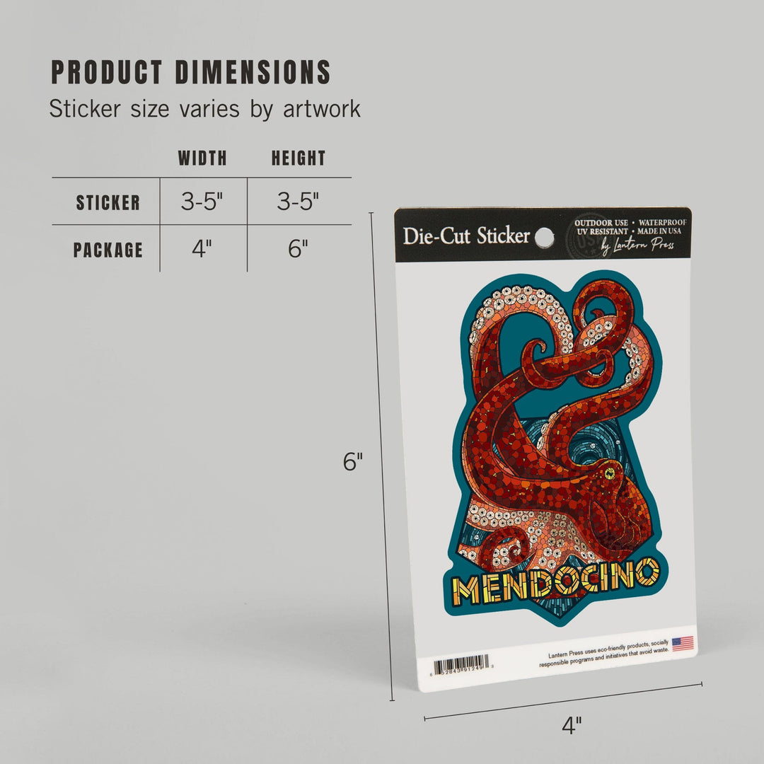 Mendocino, California, Octopus Mosaic, Contour, Lantern Press Artwork, Vinyl Sticker Sticker Lantern Press 