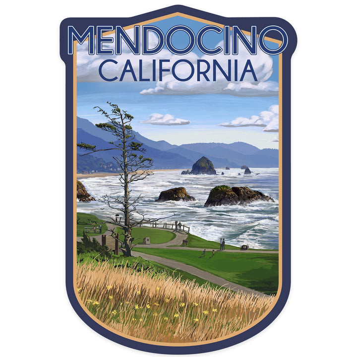 Mendocino, California, Rocky Coastline, Contour, Vinyl Sticker Sticker Lantern Press 