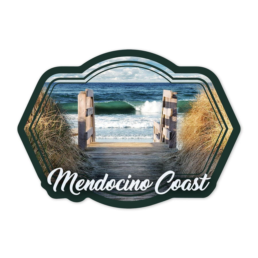Mendocino Coast, California, Stairs to Beach, Contour, Lantern Press Photography, Vinyl Sticker Sticker Lantern Press 