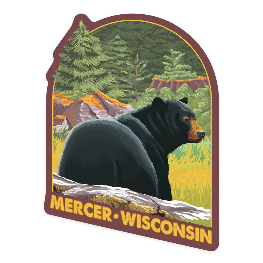 Mercer, Wisconsin, Black Bear, Contour, Vinyl Sticker - Lantern Press