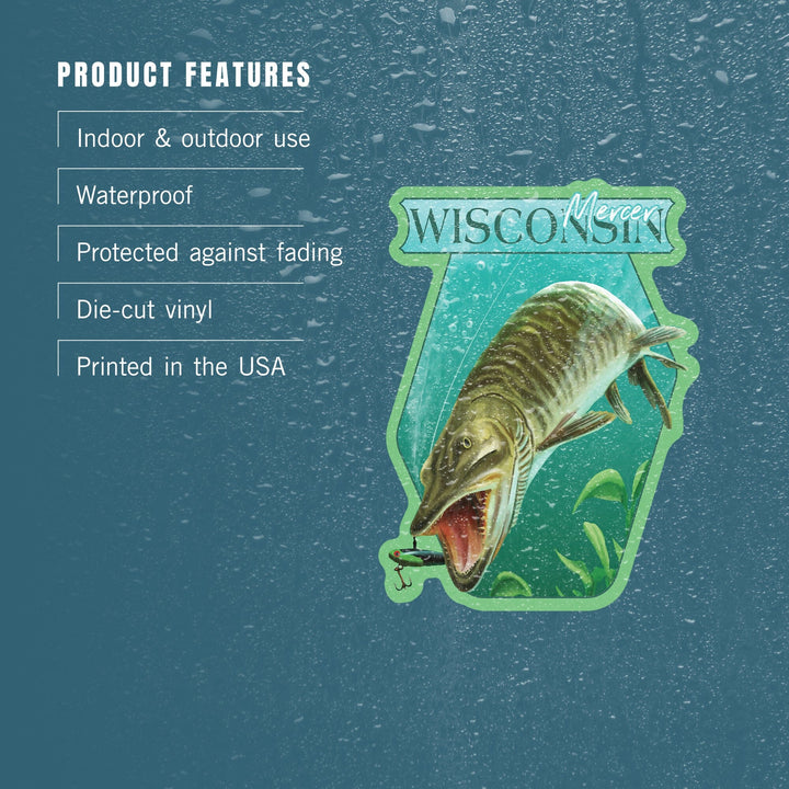 Mercer, Wisconsin, Muskie Scene, Contour, Vinyl Sticker - Lantern Press