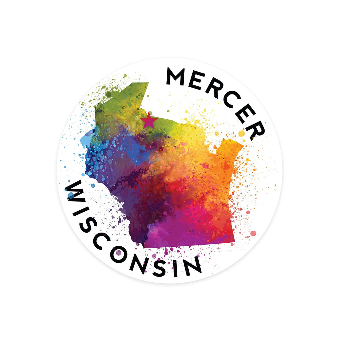 Mercer, Wisconsin, State Abstract Watercolor, Contour, Vinyl Sticker - Lantern Press