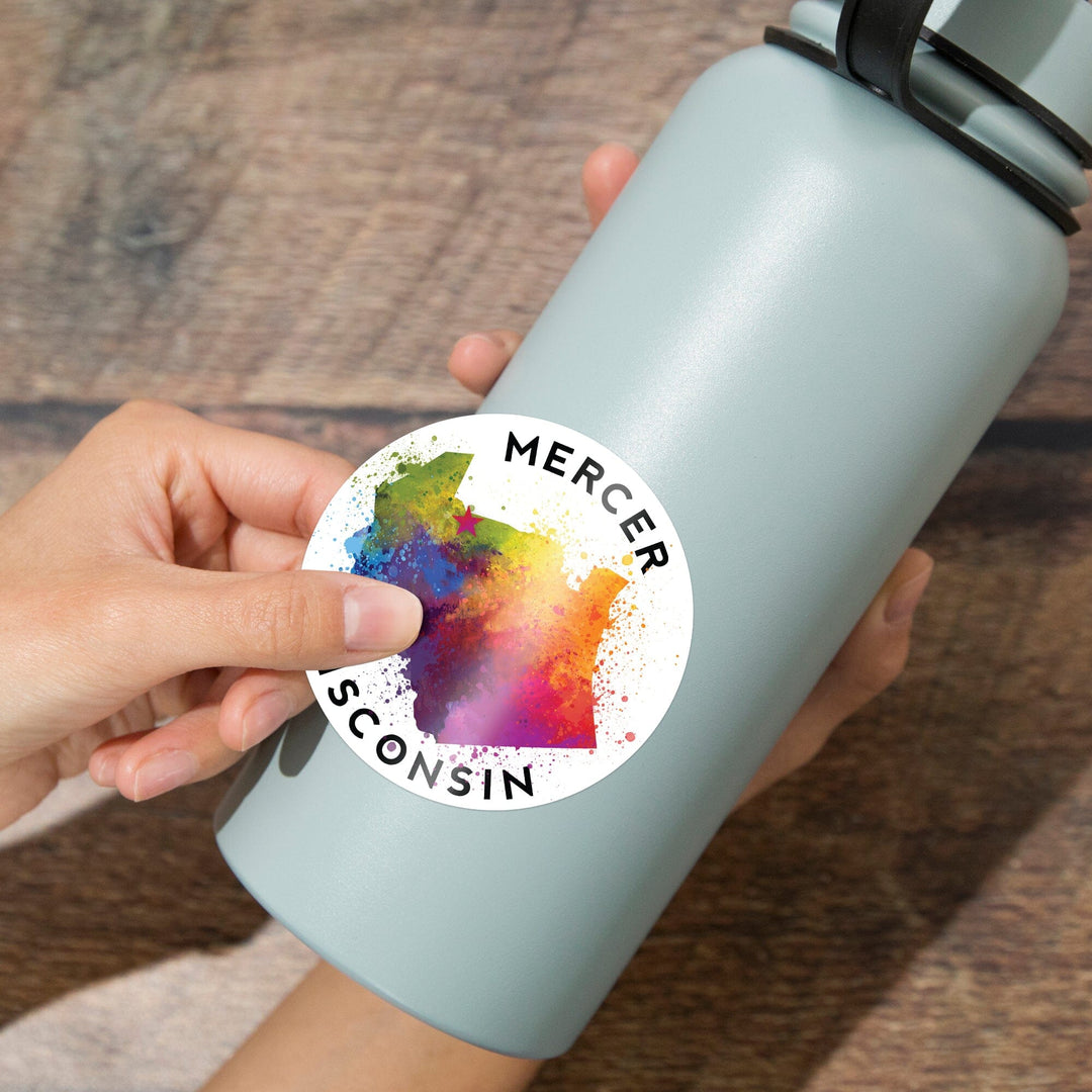 Mercer, Wisconsin, State Abstract Watercolor, Contour, Vinyl Sticker - Lantern Press