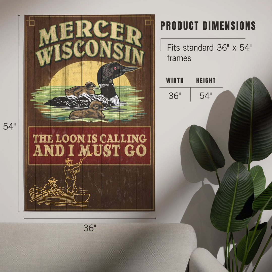 Mercer, Wisconsin, The Loon is Calling, Vintage Sign, Art & Giclee Prints Art Lantern Press 