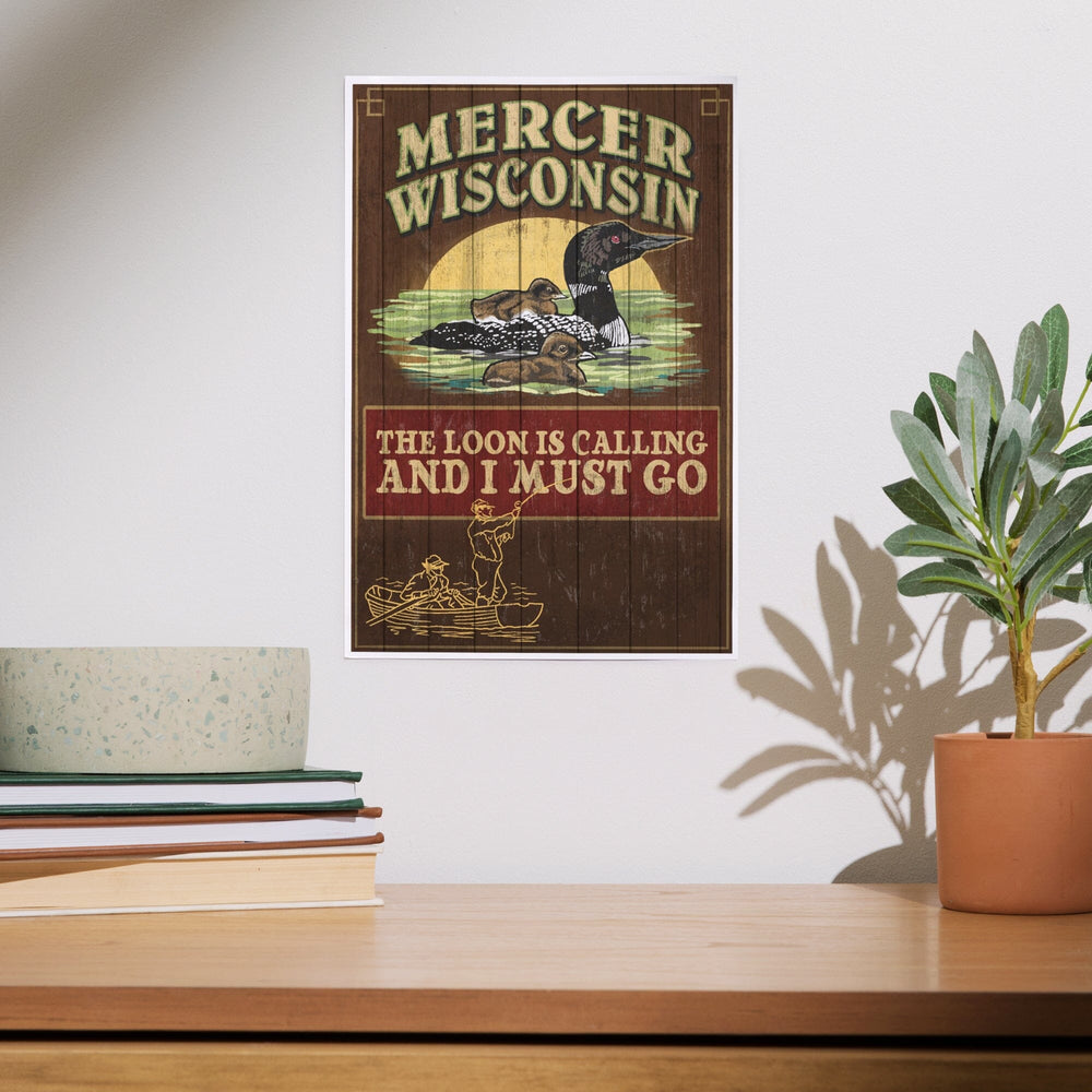 Mercer, Wisconsin, The Loon is Calling, Vintage Sign, Art & Giclee Prints Art Lantern Press 