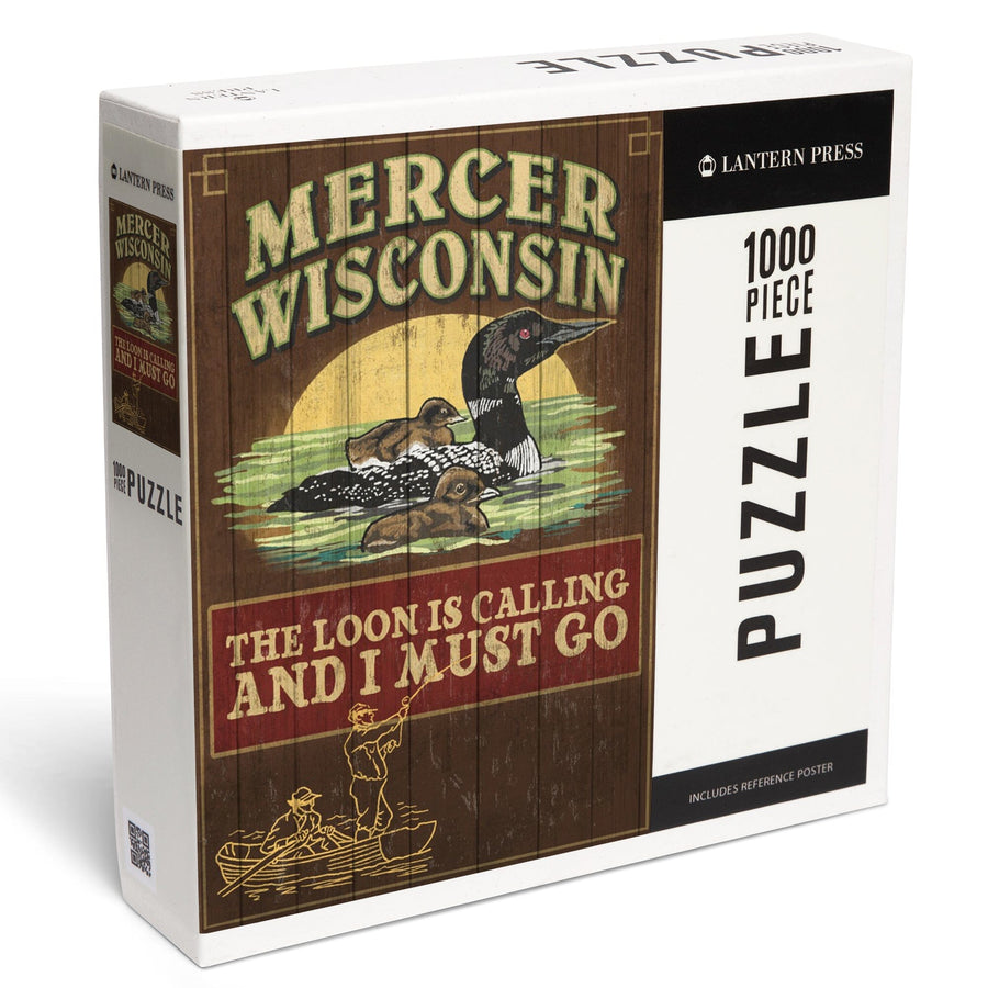 Mercer, Wisconsin, The Loon is Calling, Vintage Sign, Jigsaw Puzzle Puzzle Lantern Press 