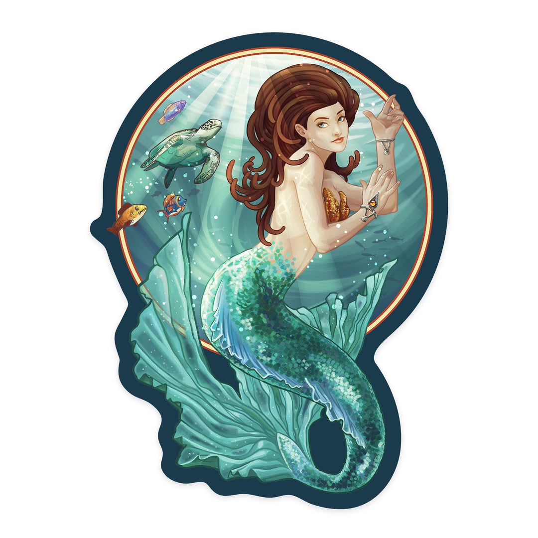 Mermaid, Contour, Lantern Press Artwork, Vinyl Sticker Sticker Lantern Press 