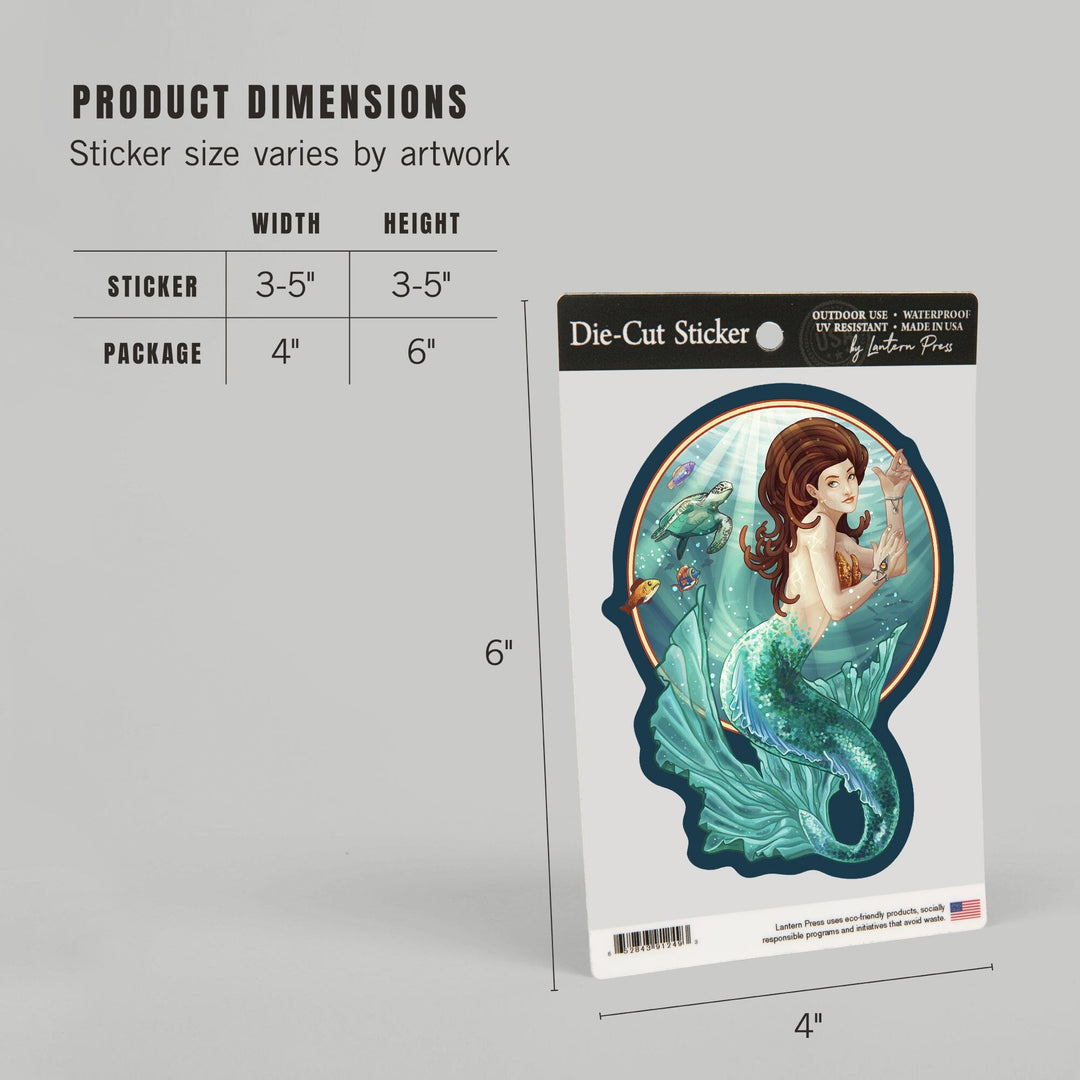 Mermaid, Contour, Lantern Press Artwork, Vinyl Sticker Sticker Lantern Press 