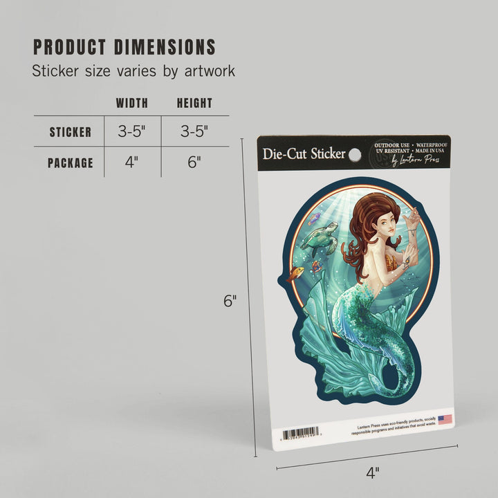 Mermaid, Contour, Lantern Press Artwork, Vinyl Sticker - Lantern Press