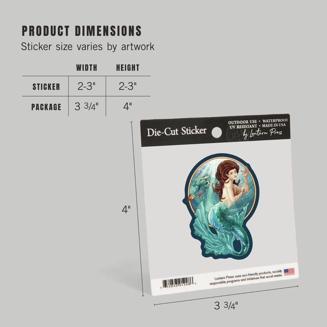 Mermaid, Contour, Lantern Press Artwork, Vinyl Sticker Sticker Lantern Press 
