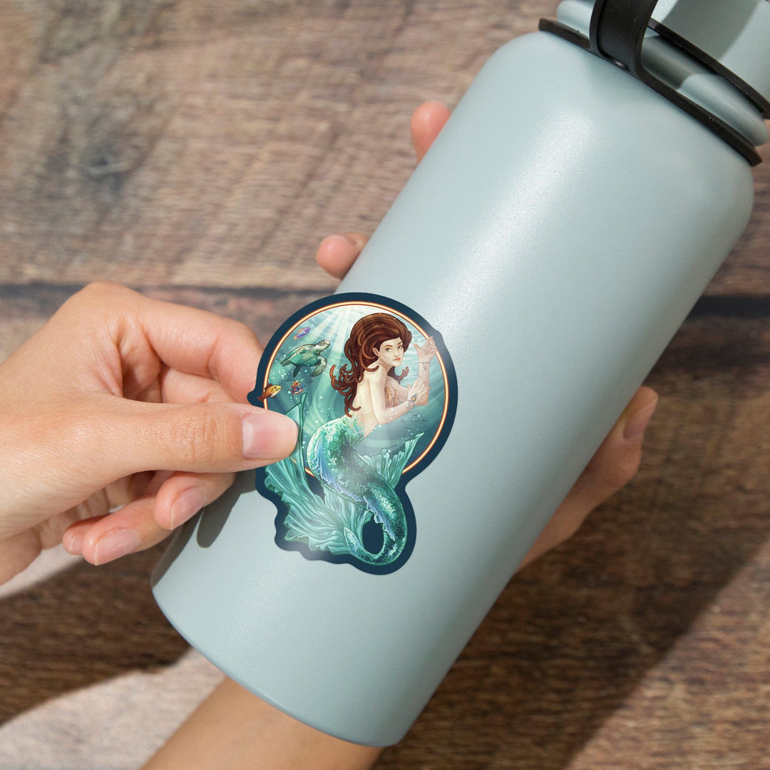 Mermaid, Contour, Lantern Press Artwork, Vinyl Sticker - Lantern Press