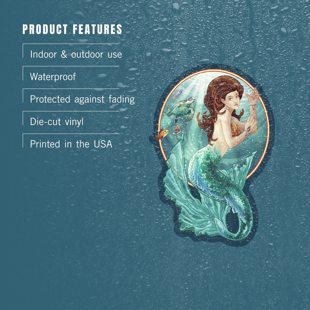 Mermaid, Contour, Lantern Press Artwork, Vinyl Sticker Sticker Lantern Press 