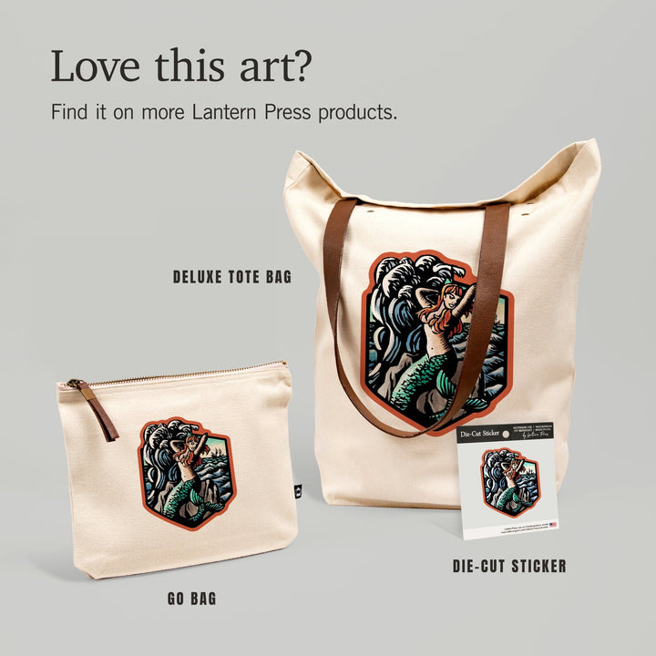 Mermaid, Scratchboard, Contour, Vinyl Sticker Sticker Lantern Press 