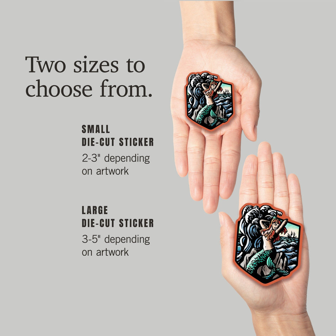 Mermaid, Scratchboard, Contour, Vinyl Sticker Sticker Lantern Press 