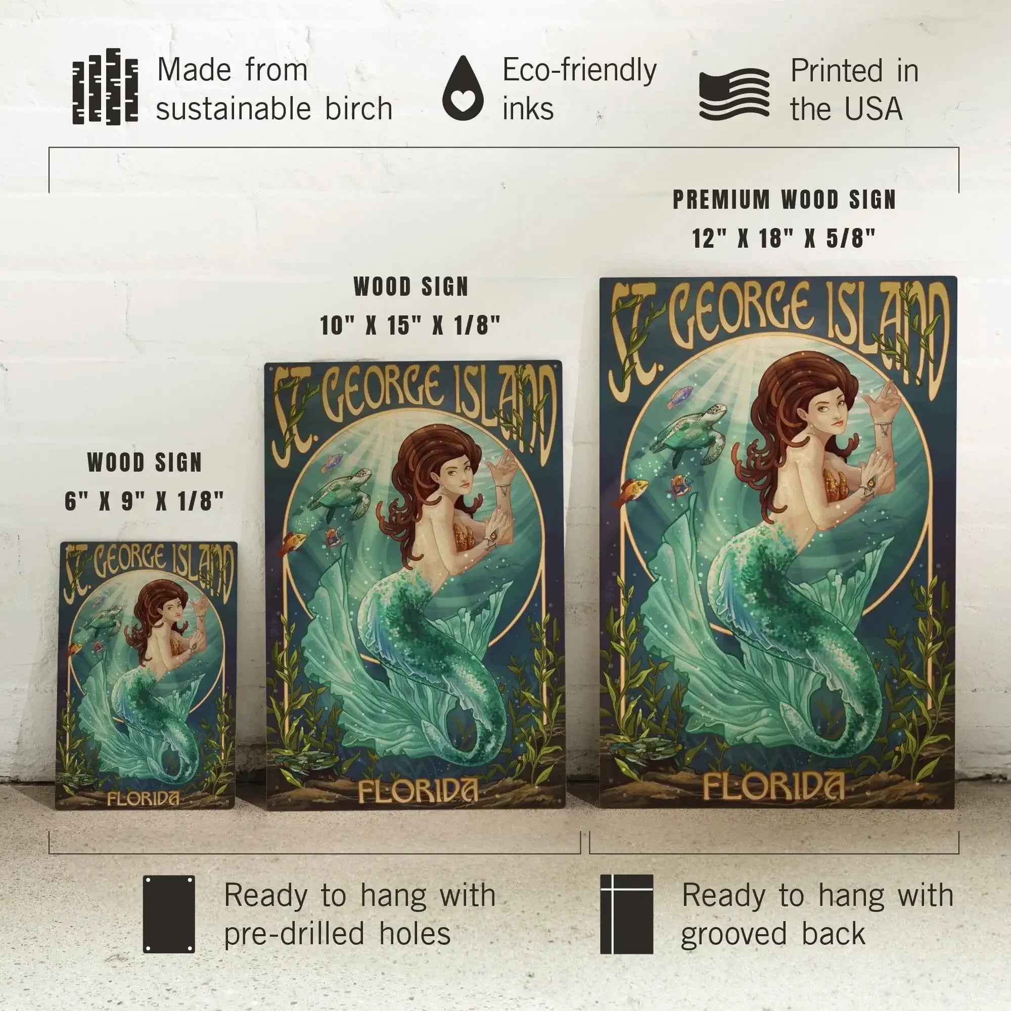Mermaid, St. George Island, Florida, Lantern Press Poster, Wood Signs