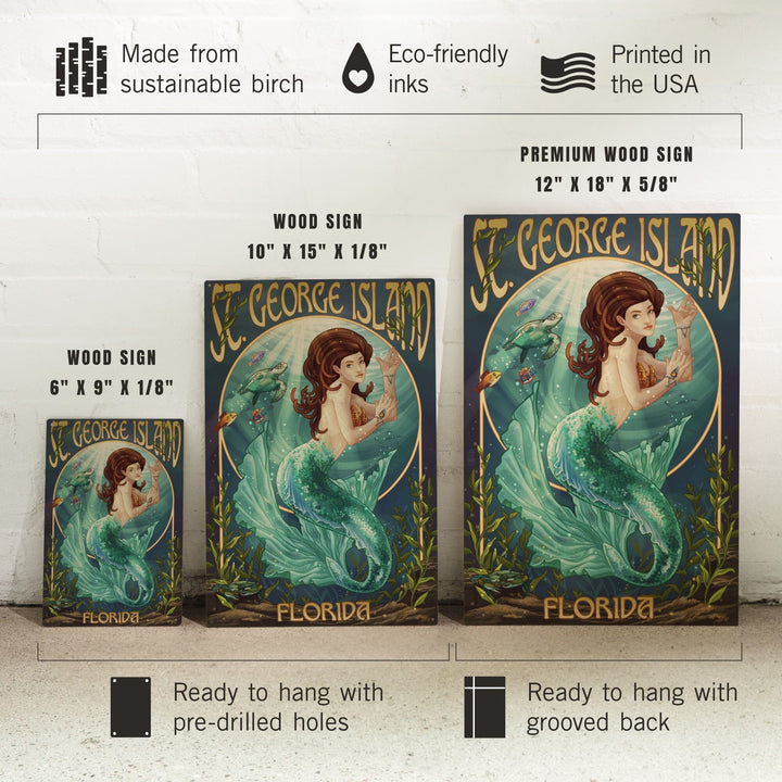 Mermaid, St. George Island, Florida, Lantern Press Poster, Wood Signs and Postcards Wood Lantern Press 