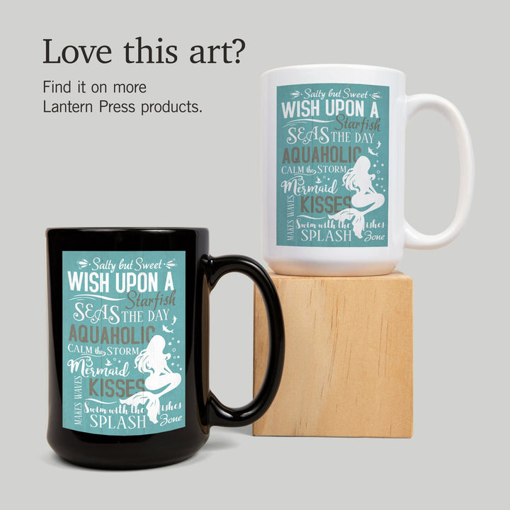 Mermaid Typography, Lantern Press Artwork, Ceramic Mug Mugs Lantern Press 