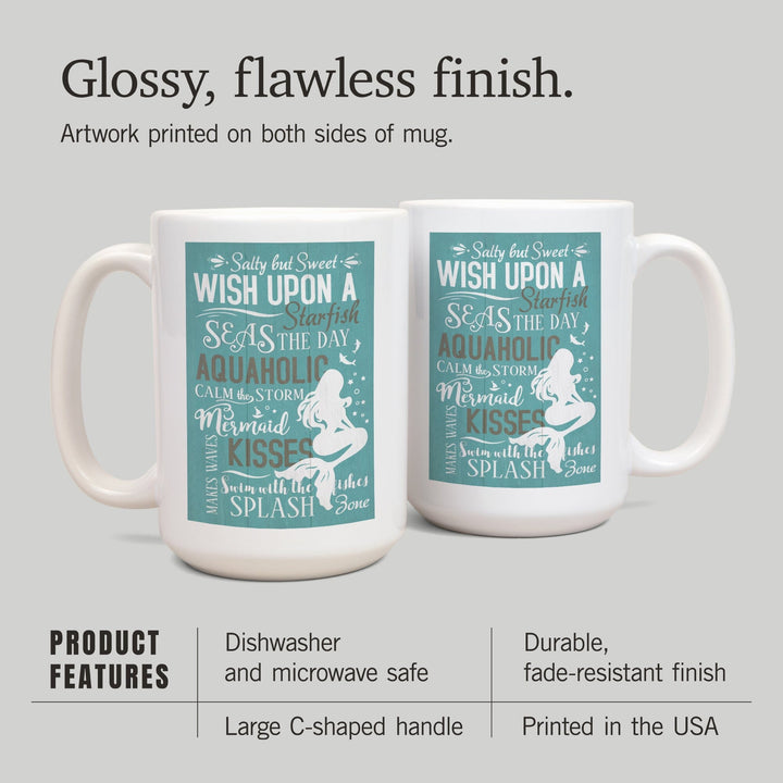 Mermaid Typography, Lantern Press Artwork, Ceramic Mug Mugs Lantern Press 