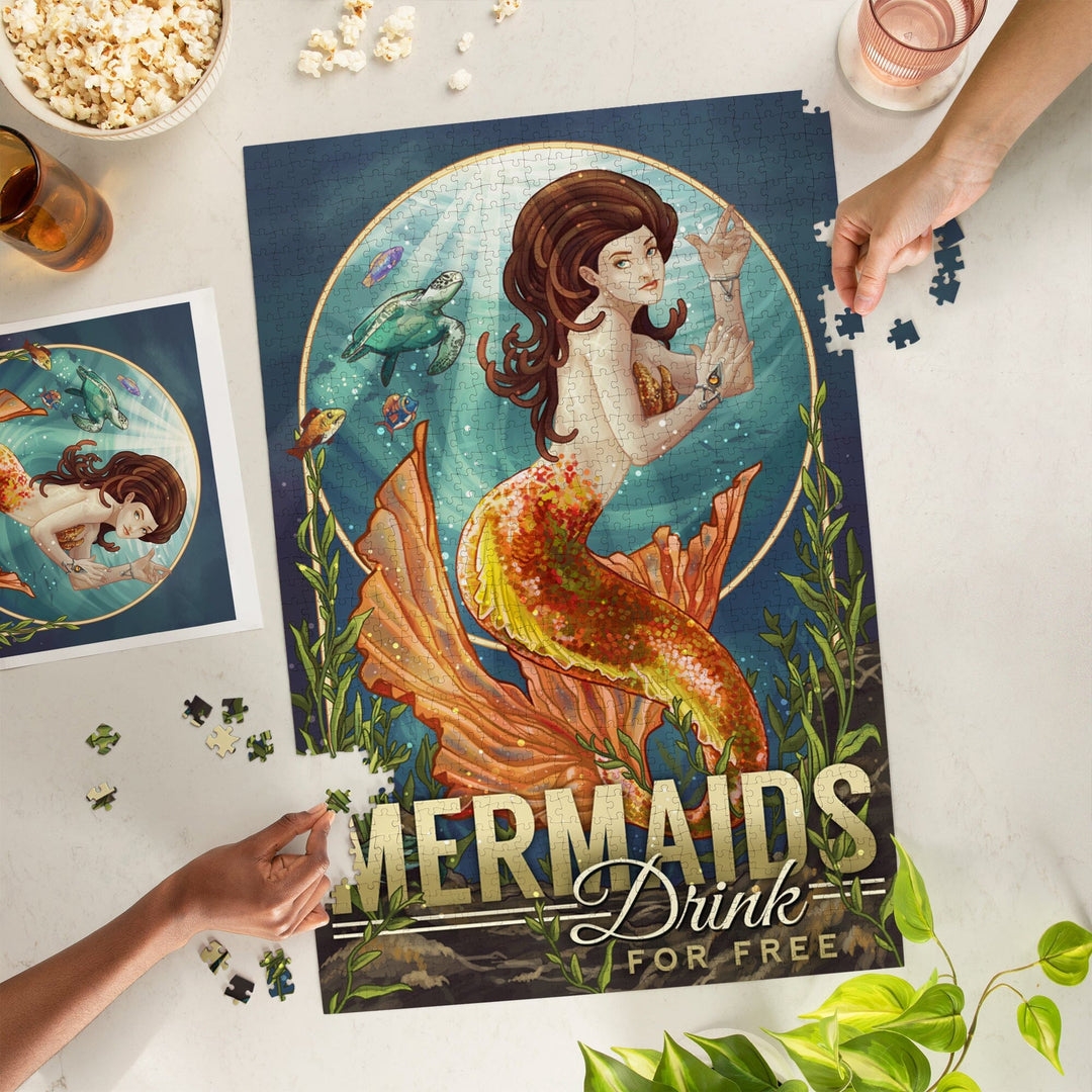 Mermaids Drink for Free, Jigsaw Puzzle Puzzle Lantern Press 