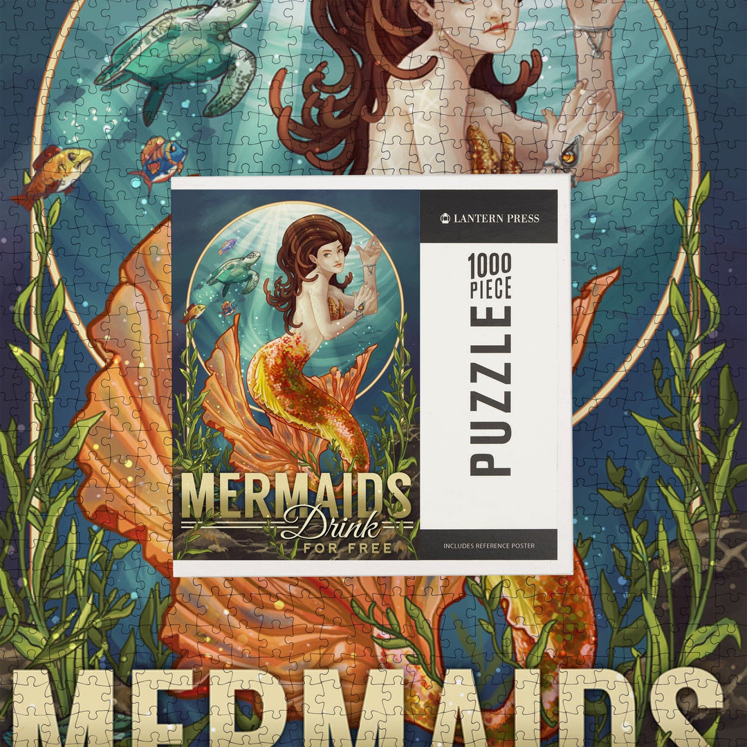 Mermaids Drink for Free, Jigsaw Puzzle Puzzle Lantern Press 