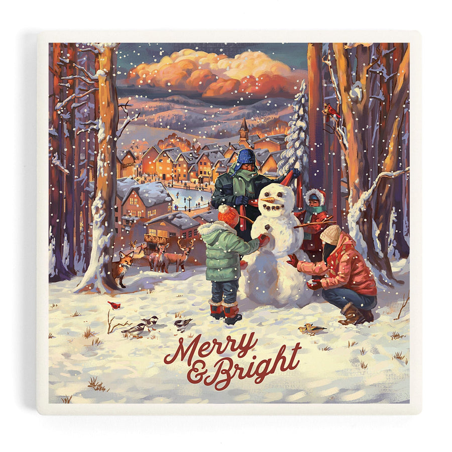 Merry and Bright, Vintage Snowman,, Coasters Coasters Lantern Press 