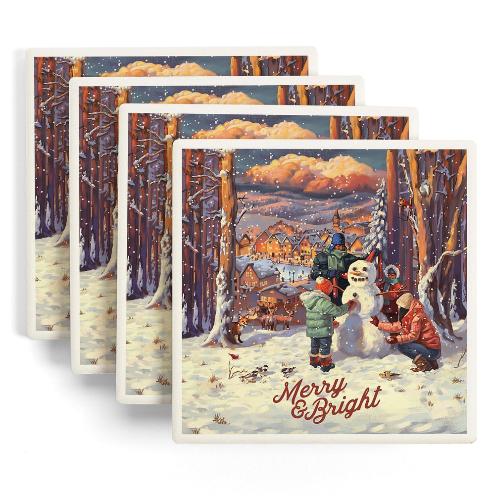 Merry and Bright, Vintage Snowman,, Coasters Coasters Lantern Press 