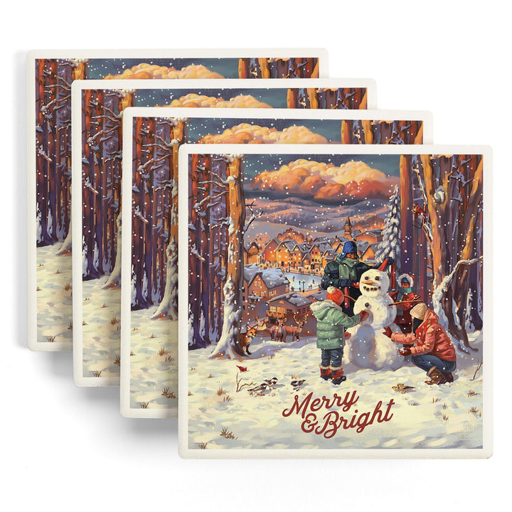 Merry and Bright, Vintage Snowman,, Coasters Coasters Lantern Press 