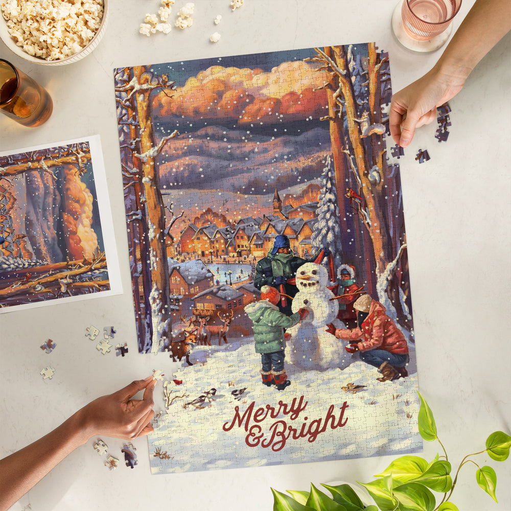 Merry and Bright, Vintage Snowman,, Jigsaw Puzzle Puzzle Lantern Press 