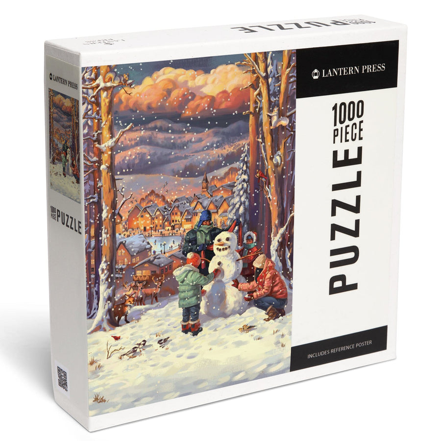 Merry and Bright, Vintage Snowman Scene, Jigsaw Puzzle Puzzle Lantern Press 