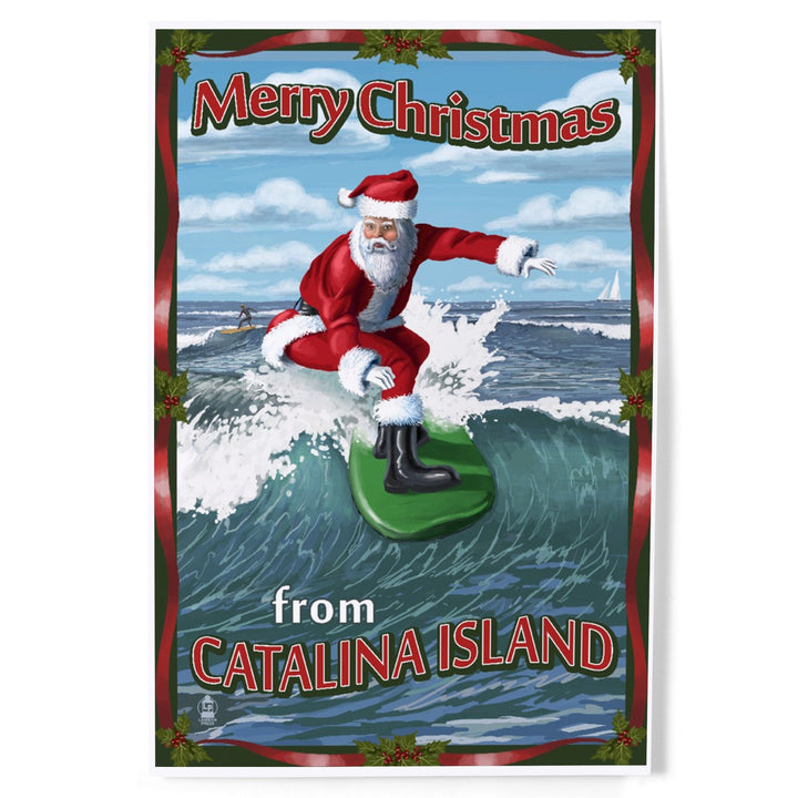 Merry Christmas from Catalina Island, Santa Surfing, Art & Giclee Prints Art Lantern Press 